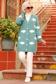 Neva Style - Cardigan Tricot Hijab Menthe 8002MINT - Thumbnail