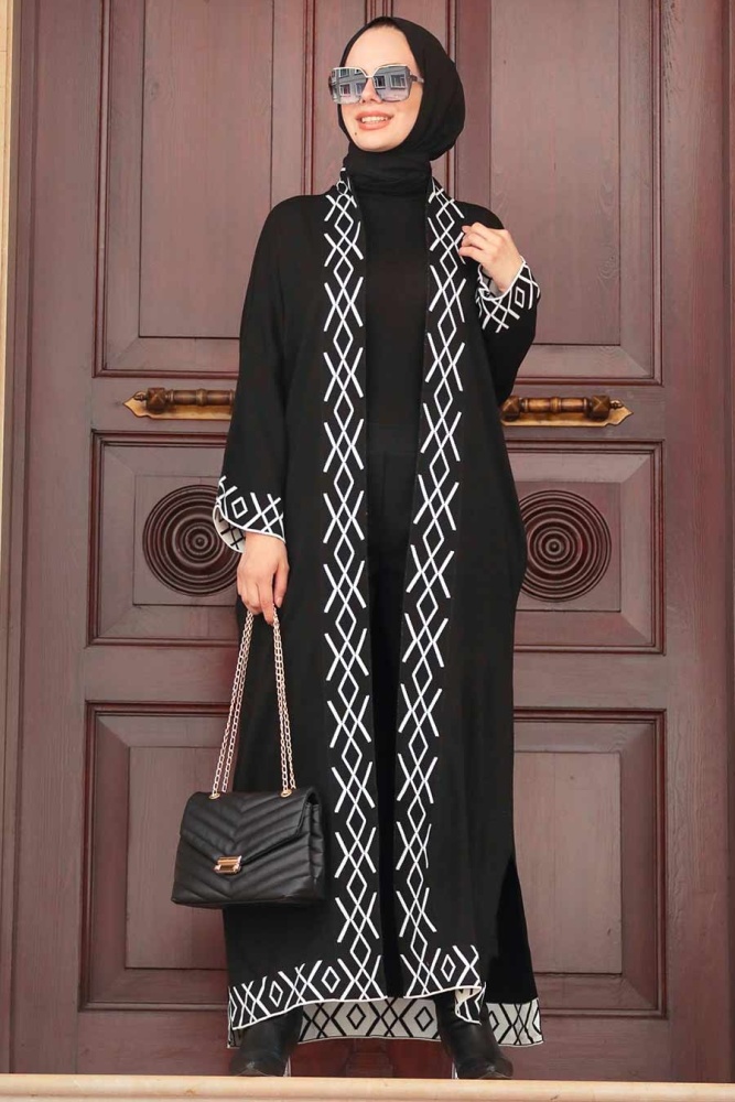 Neva Style - Cardigan Tricot Hijab Noir 3063S - 2