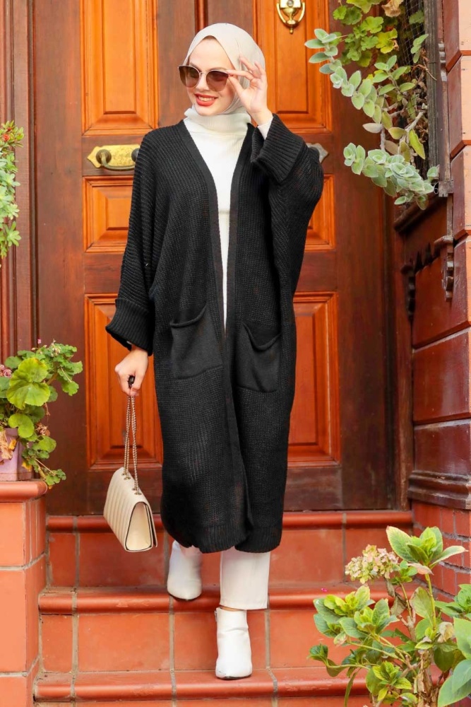  Neva Style - Cardigan Tricot Hijab Noir 4182S - 1