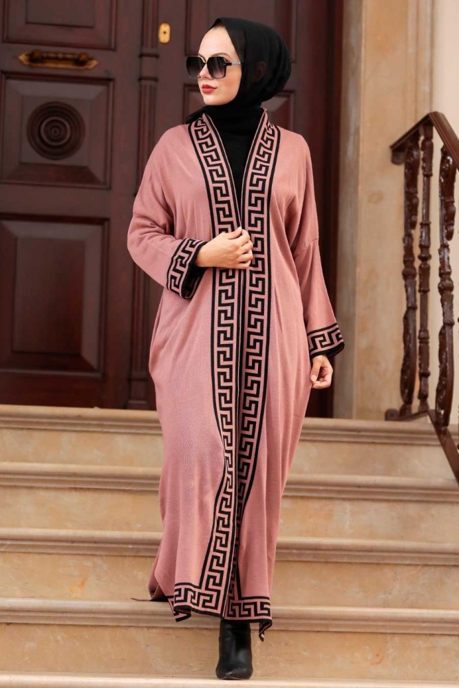 Neva Style - Cardigan Tricot Hijab Rose Séchée 3049GK - 1