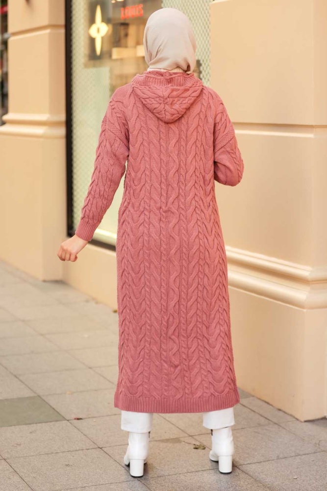 Neva Style - Cardigan Tricot Hijab Rose Séchée 5373GK - 3