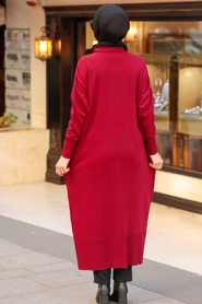 Neva Style - Cardigan Tricot Hijab Rouge Bordeaux 33650BR - Thumbnail