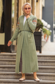 Neva Style - Cardigan Tricot Hijab Vert 15725CY - Thumbnail