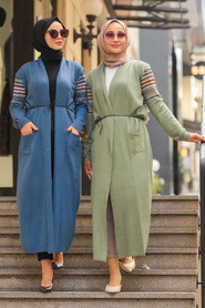 Neva Style - Cardigan Tricot Hijab Vert 15725CY - Thumbnail