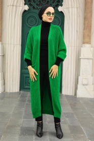 Neva Style - Cardigan Tricot Hijab Vert 4182Y - Thumbnail