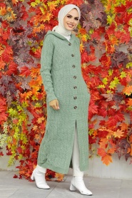 Neva Style - Cardigan Tricot Hijab Vert 70250CY - Thumbnail