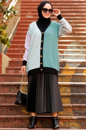 Neva Style -Cardigan Tricot Hijab Vert 7832CY - 1