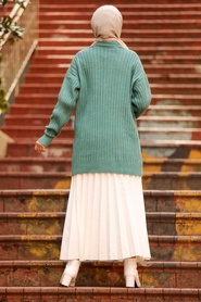 Neva Style -Cardigan Tricot Hijab Vert 7944CY - Thumbnail
