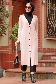 Neva Style - Cardigan Tricot Poudre Hijab 23760PD - Thumbnail