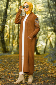 Neva Style - Cardigan Tricot Taba Hijab 15725TB - Thumbnail