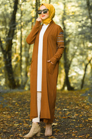 Neva Style - Cardigan Tricot Taba Hijab 15725TB - Thumbnail