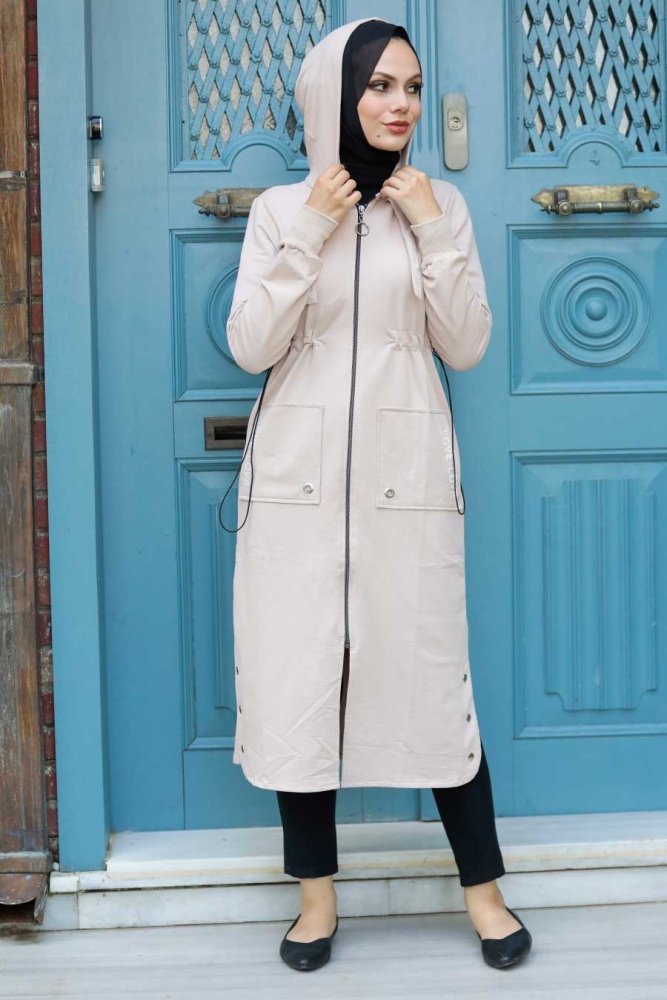 Neva Style - Casquette Hijab Beige à Capuche 4402BEJ - 2