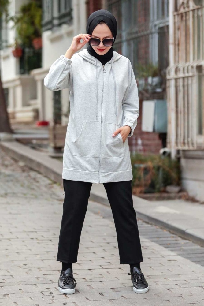 Neva Style - Casquette Hijab Grise Zippée 3674GR - 1