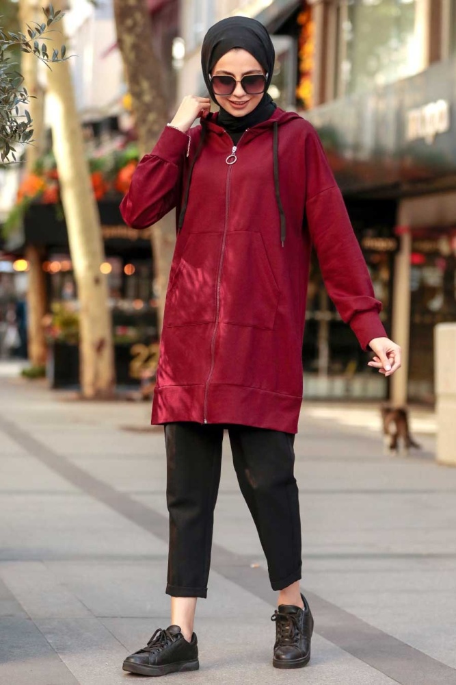Neva Style - Casquette Hijab Rouge Bordeaux 32450BR - 2