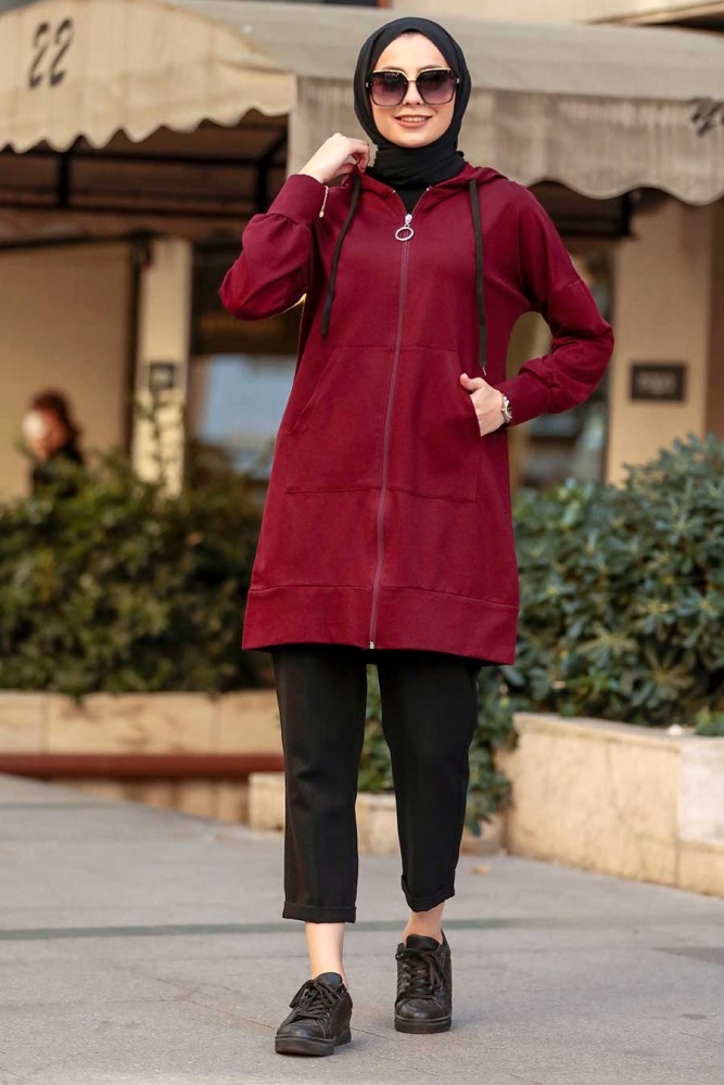 Neva Style - Casquette Hijab Rouge Bordeaux 32450BR - 3
