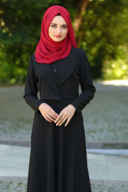 Neva Style - Ceket Görünümlü Siyah Tesettür Elbise 41550S - Thumbnail
