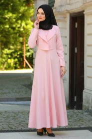Neva Style - Ceket Görünümlü Somon Tesettür Elbise 41550SMN - Thumbnail