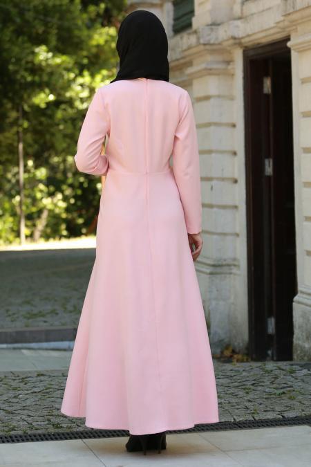 Neva Style - Ceket Görünümlü Somon Tesettür Elbise 41550SMN - 3