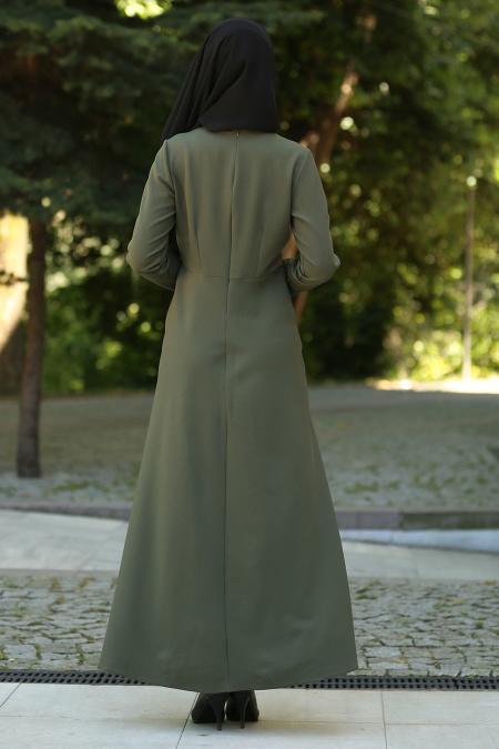 Neva Style - Ceket Görünümlü Yeşil Tesettür Elbise 41550Y - 3