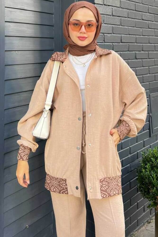 Neva Style - Ceketli Bisküvi Tesettür İkili Takım 9307BS - 2