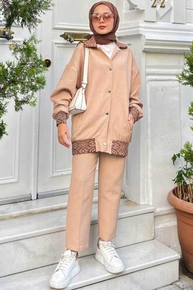 Neva Style - Ceketli Bisküvi Tesettür İkili Takım 9307BS - 1