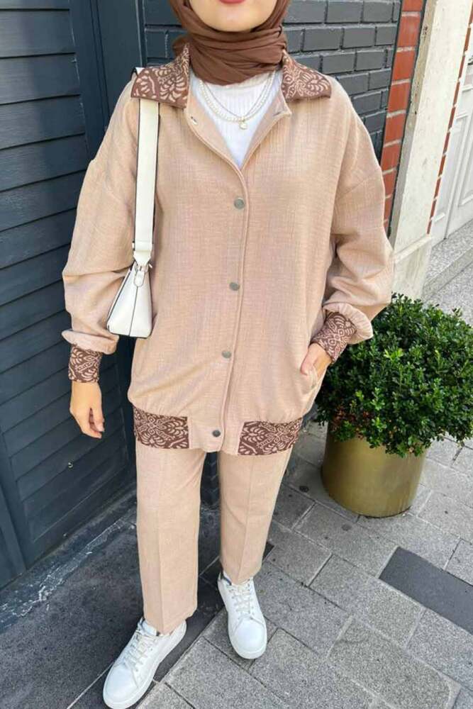 Neva Style - Ceketli Bisküvi Tesettür İkili Takım 9307BS - 3