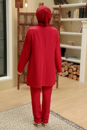Neva Style - Ceketli Bordo Tesettür İkili Takım 10123BR - 3