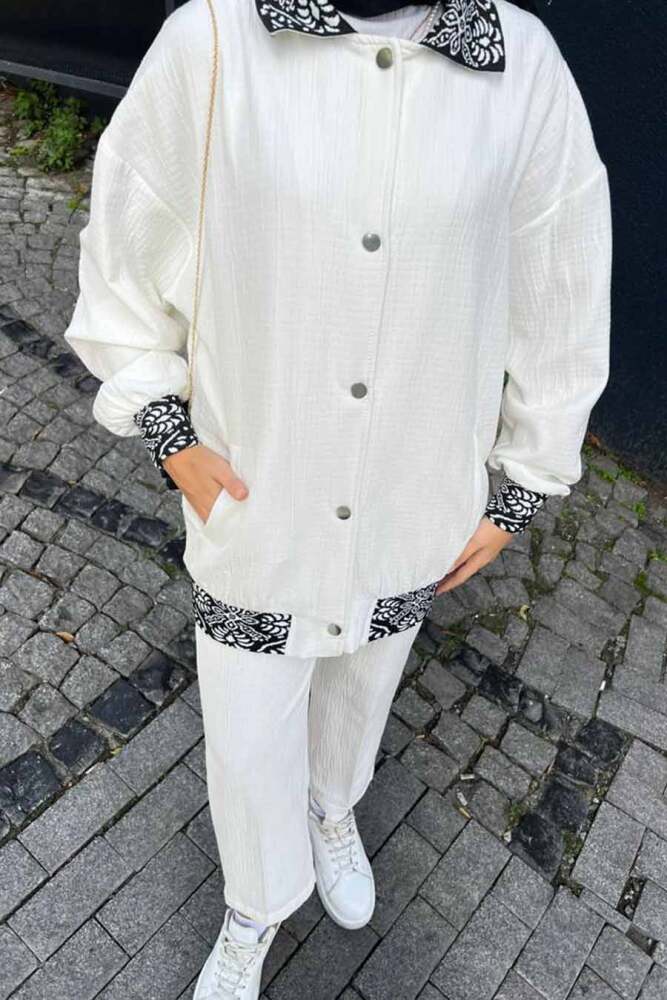 Neva Style - Ceketli Ekru Tesettür İkili Takım 9307E - 3