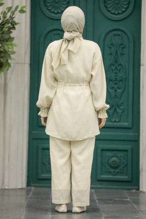 Neva Style - Cep Detaylı Bej Tesettür İkili Takım 5899BEJ - 4