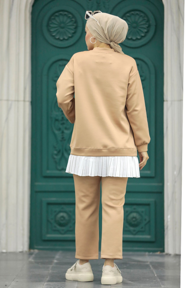 Neva Style - Cep Detaylı Bisküvi Tesettür İkili Takım 7108BS - 3