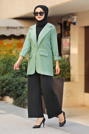 Neva Style - Cep Detaylı Çağla Yeşili Tesettür Ceket 10223CY - Thumbnail
