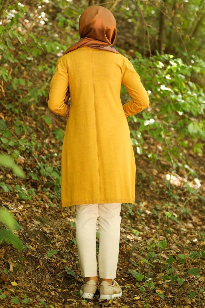 Neva Style - Cep Detaylı Hardal Tesettür Triko Tunik 14607HR - 2