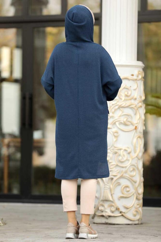 Neva Style - Arkası Uzun İndigo Mavisi Tesettür Triko Tunik 12023IM - 2