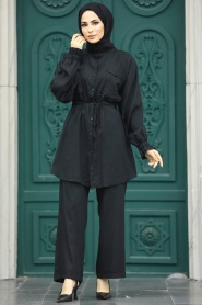 Neva Style - Cep Detaylı Siyah Tesettür İkili Takım 5899S - Thumbnail