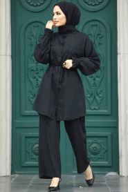Neva Style - Cep Detaylı Siyah Tesettür İkili Takım 5899S - Thumbnail