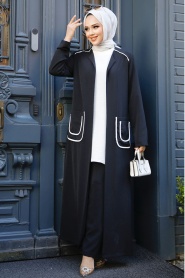 Neva Style - Cep Detaylı Siyah Tesettür Kimono Üçlü Takım 80101S - Thumbnail