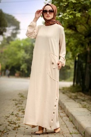 Neva Style - Cepli Bej Tesettür Elbise 30112BEJ - Thumbnail