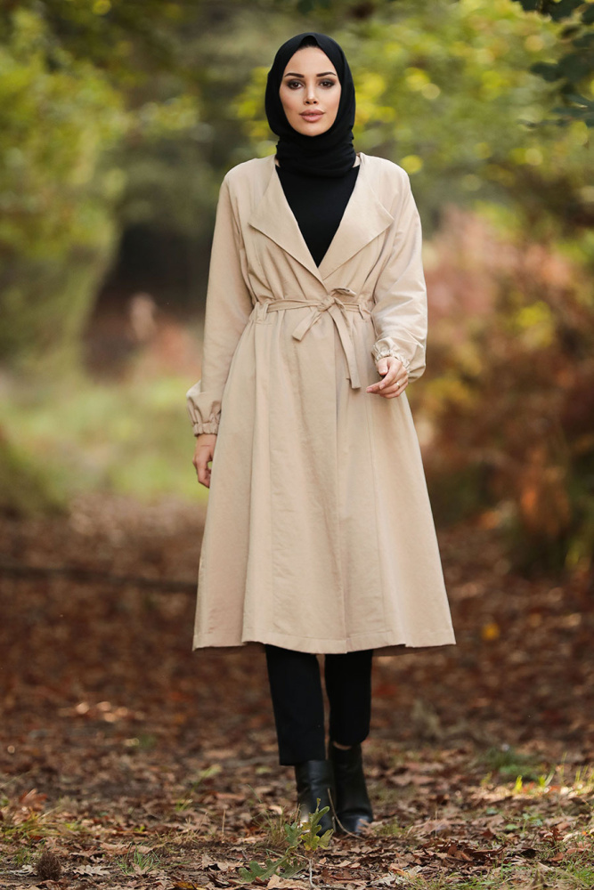 Neva Style - Cepli Bej Tesettür Trençkot 88940BEJ - 2