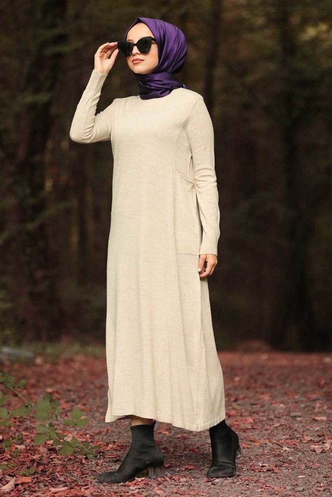 Neva Style - Cepli Bej Tesettür Triko Tunik 15122BEJ - 2