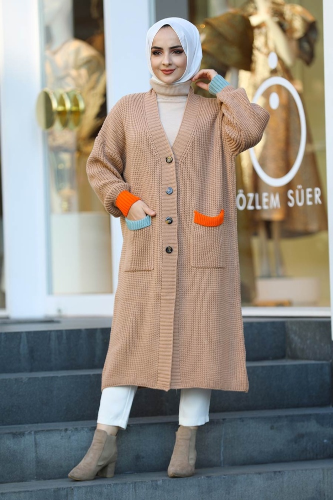 Neva Style - Cepli Bisküvi Tesettür Hırka 6796BS - NEVA STYLE