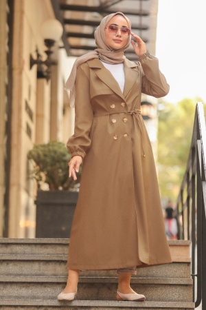 Neva Style - Cepli Bisküvi Tesettür Trençkot 5571BS - 1