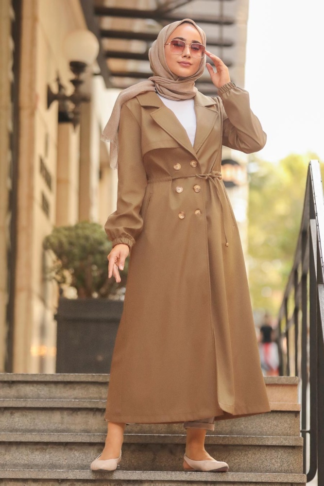 Neva Style - Cepli Bisküvi Tesettür Trençkot 5571BS - 1