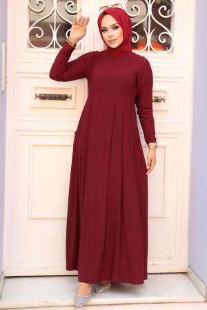 Neva Style - Cepli Bordo Tesettür Elbise 18130BR - 1
