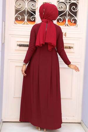 Neva Style - Cepli Bordo Tesettür Elbise 18130BR - 3
