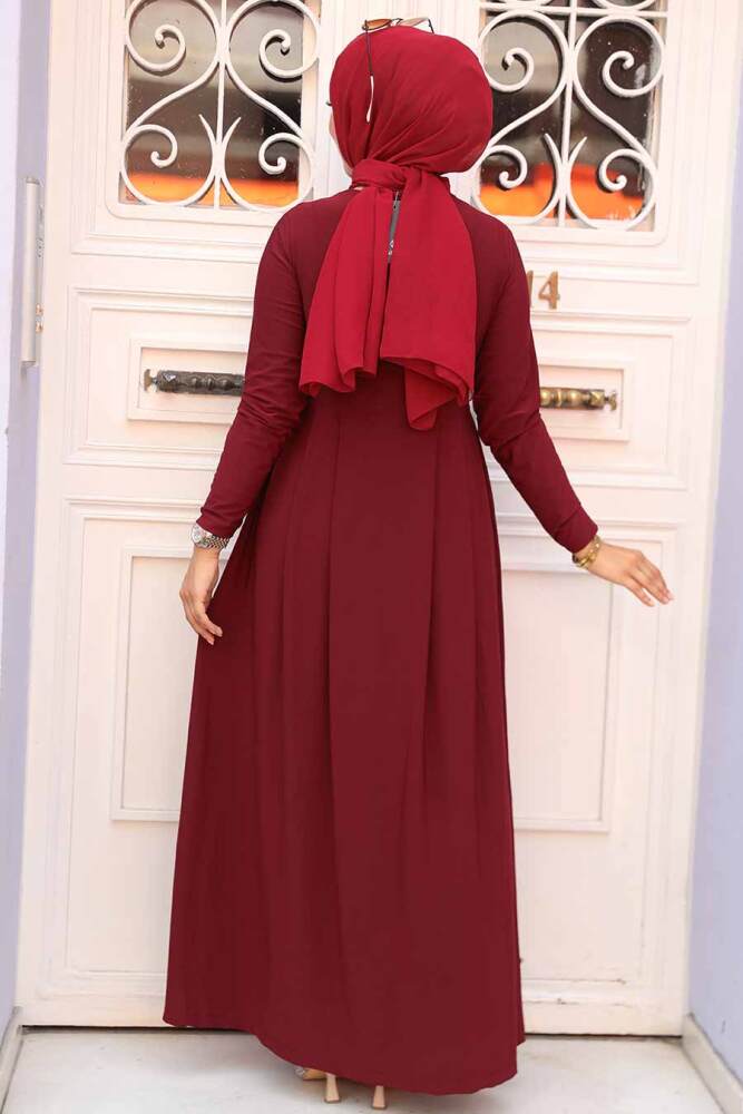 Neva Style - Cepli Bordo Tesettür Elbise 18130BR - 3
