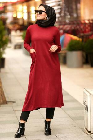 Neva Style - Cepli Bordo Tesettür Triko Tunik 15122BR - 1