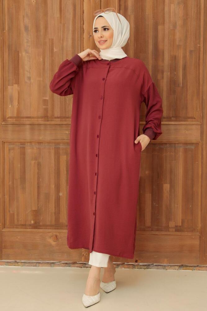  Cepli Bordo Tesettür Tunik 6319BR - 1