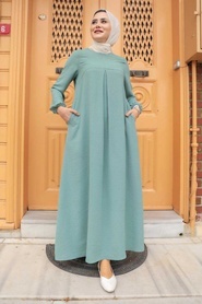Neva Style - Cepli Çağla Yeşili Tesettür Elbise 4362CY - Thumbnail
