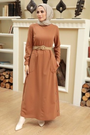 Neva Style - Cepli Camel Tesettür Elbise 5804C - Thumbnail