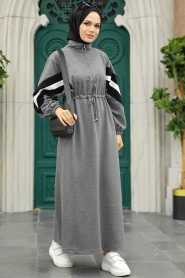 Neva Style - Cepli Füme Tesettür Elbise 13610FU - Thumbnail